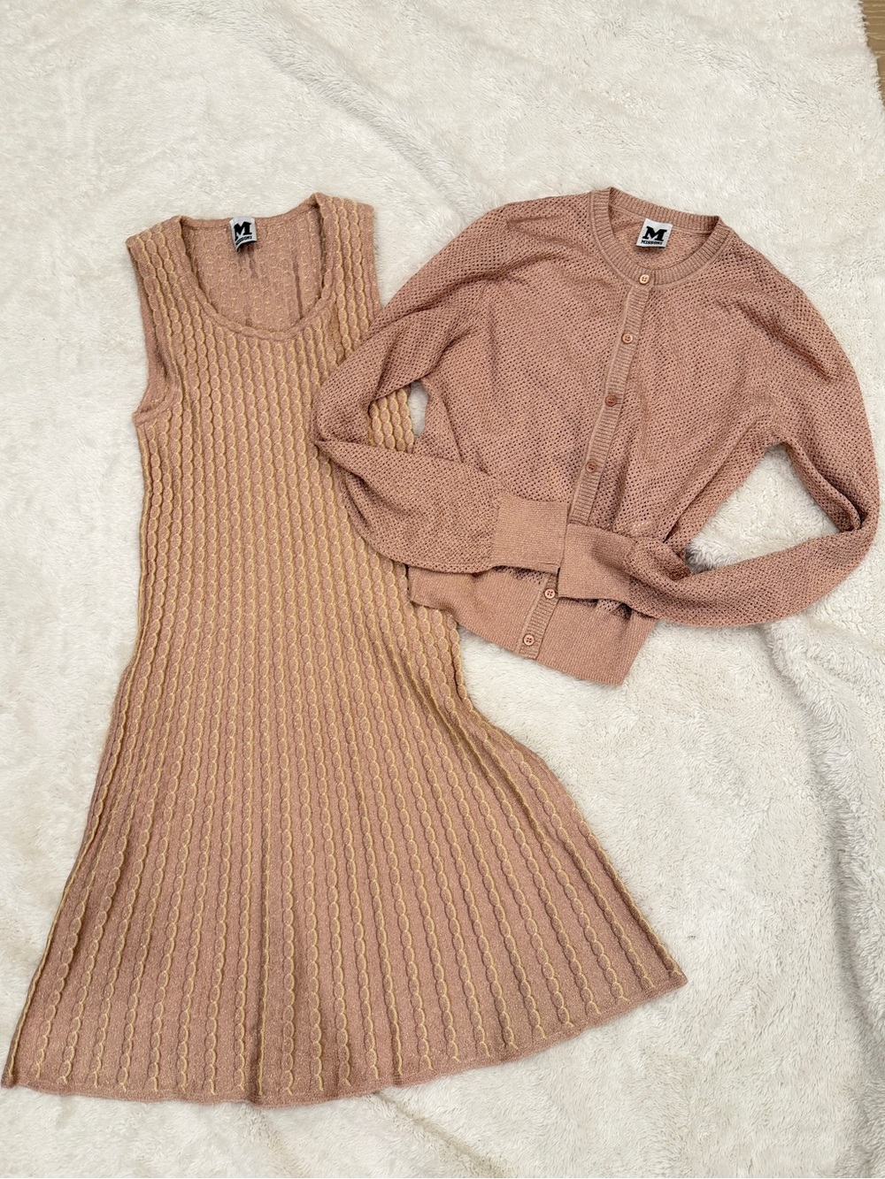 M Missoni Peach-Pink Knit Tank Dress and Shimmer Cardigan Set